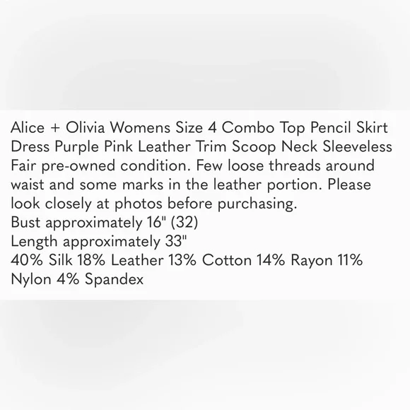 Alice + Olivia Womens Sz 4 Combo Top Pencil Skirt Dress Purple Pink Sleeveless - Picture 11 of 11